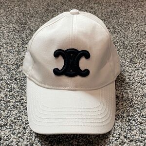 Celine White Baseball Cap with Black Logo